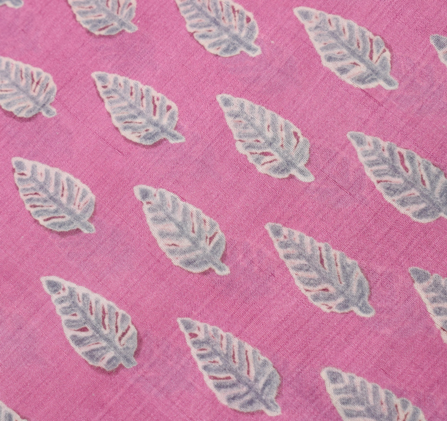 Sushila Vintage Pink Gray Saree 100% Pure Silk Leaves Printed Soft Craft Fabric
