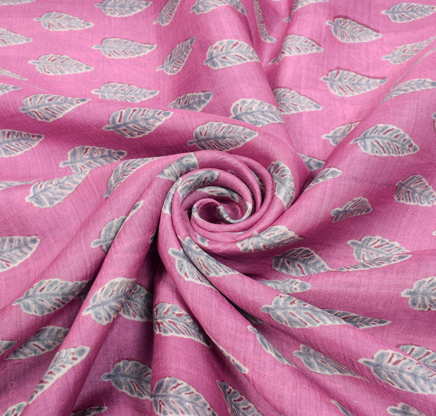 Sushila Vintage Pink Gray Saree 100% Pure Silk Leaves Printed Soft Craft Fabric