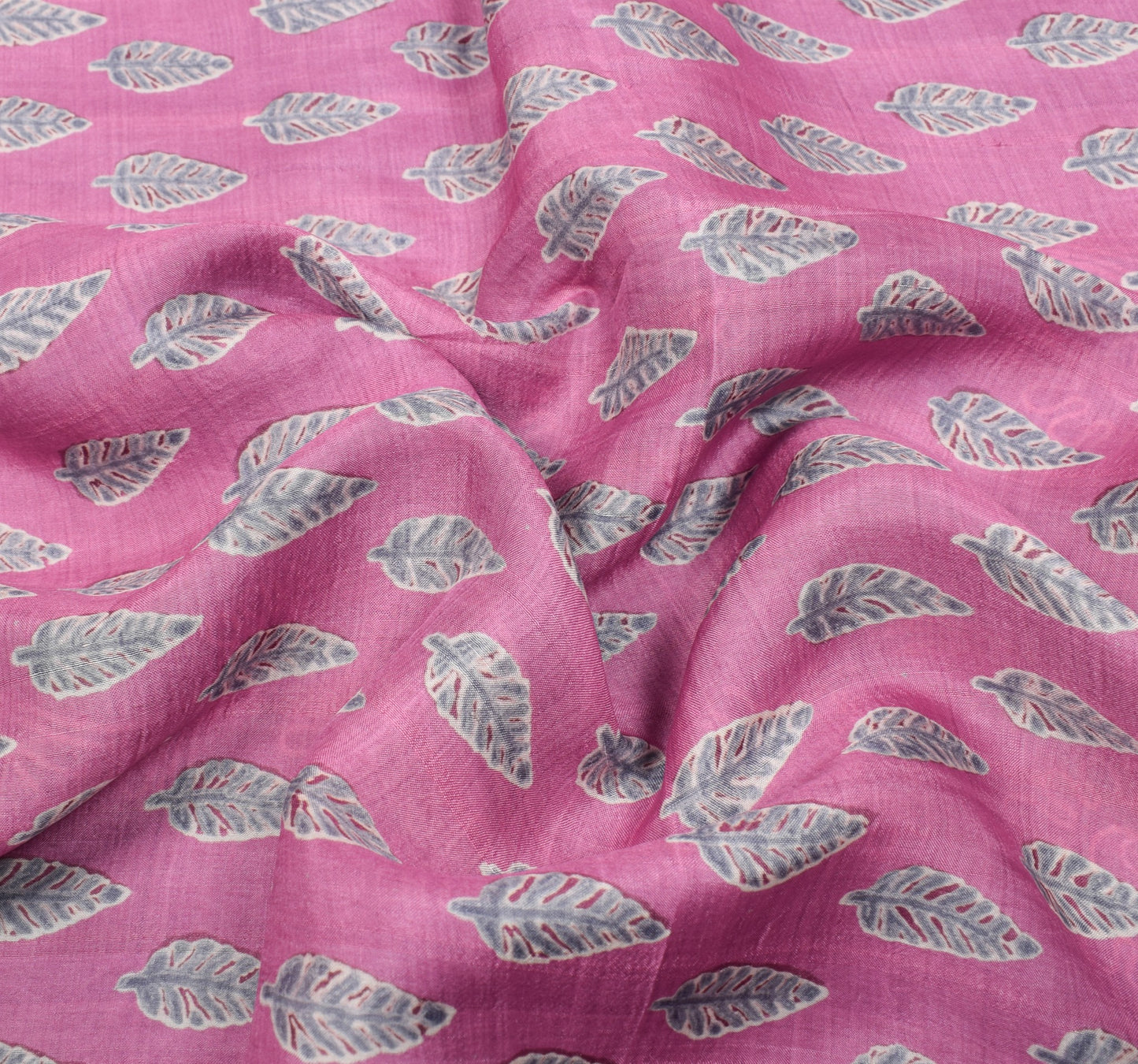 Sushila Vintage Pink Gray Saree 100% Pure Silk Leaves Printed Soft Craft Fabric