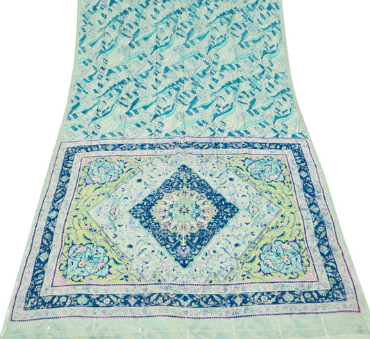 Sushila Vintage Gray BRANDED Saree Printed 100% Pure Chiffon Soft Craft Fabric