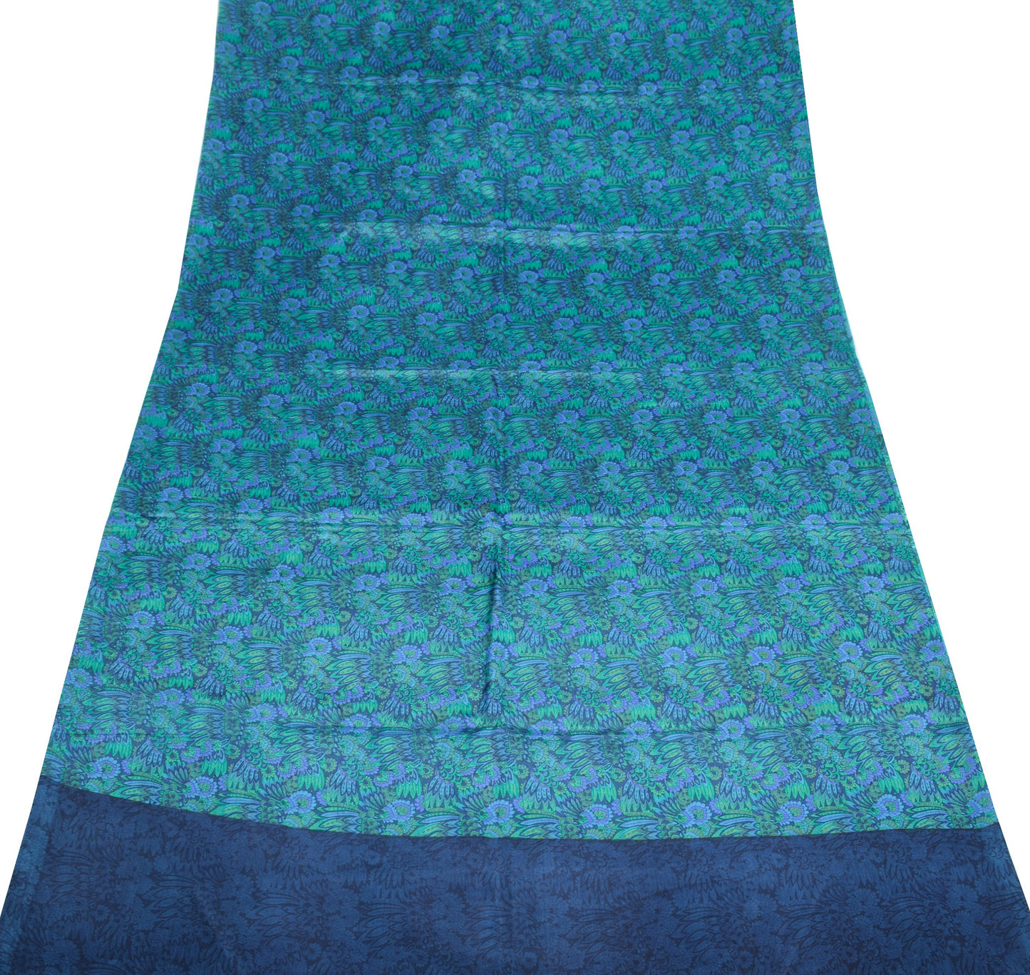 Sushila Vintage Dark Blue Saree 100% Pure Silk Printed Floral Soft Craft Fabric