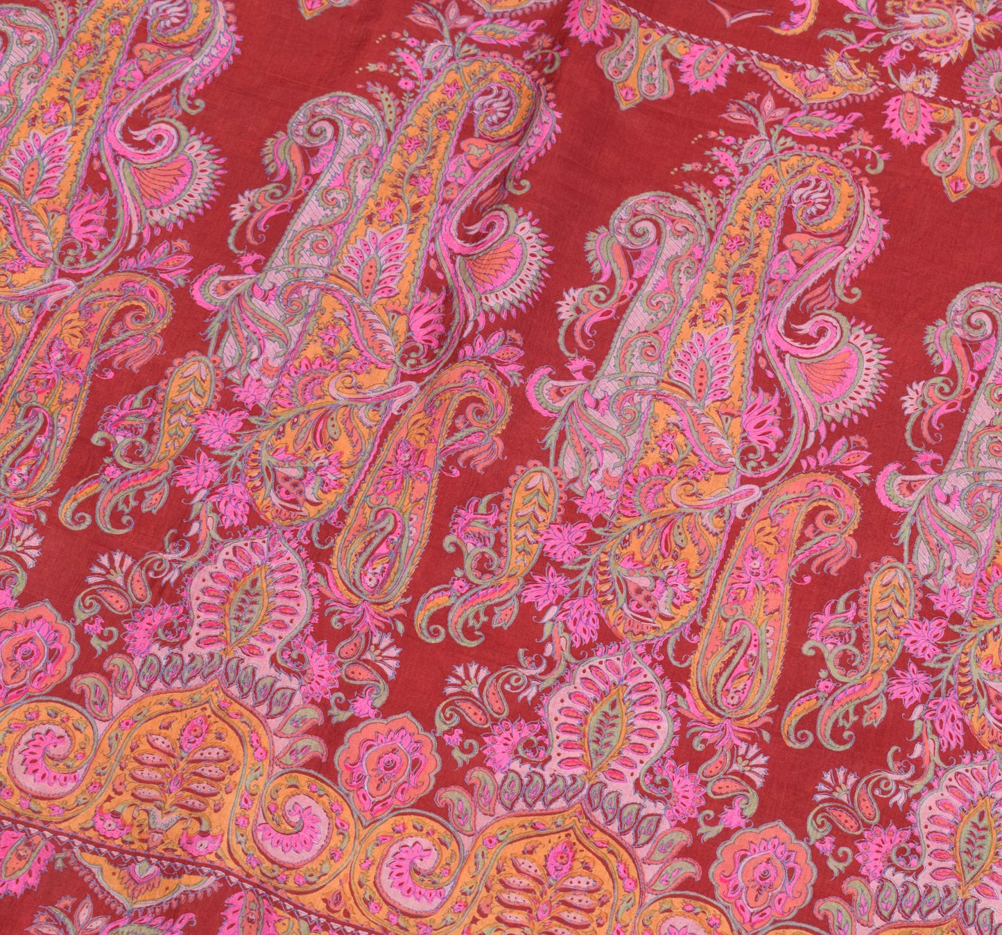 Sushila Vintage Maroon Saree 100%Pure Silk Printed Soft Sari Craft Floral Fabric