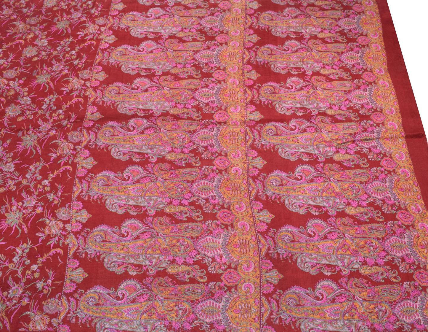 Sushila Vintage Maroon Saree 100%Pure Silk Printed Soft Sari Craft Floral Fabric
