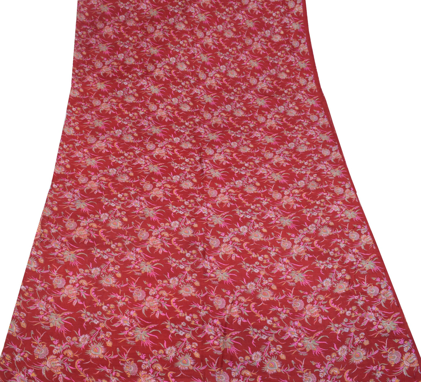 Sushila Vintage Maroon Saree 100%Pure Silk Printed Soft Sari Craft Floral Fabric