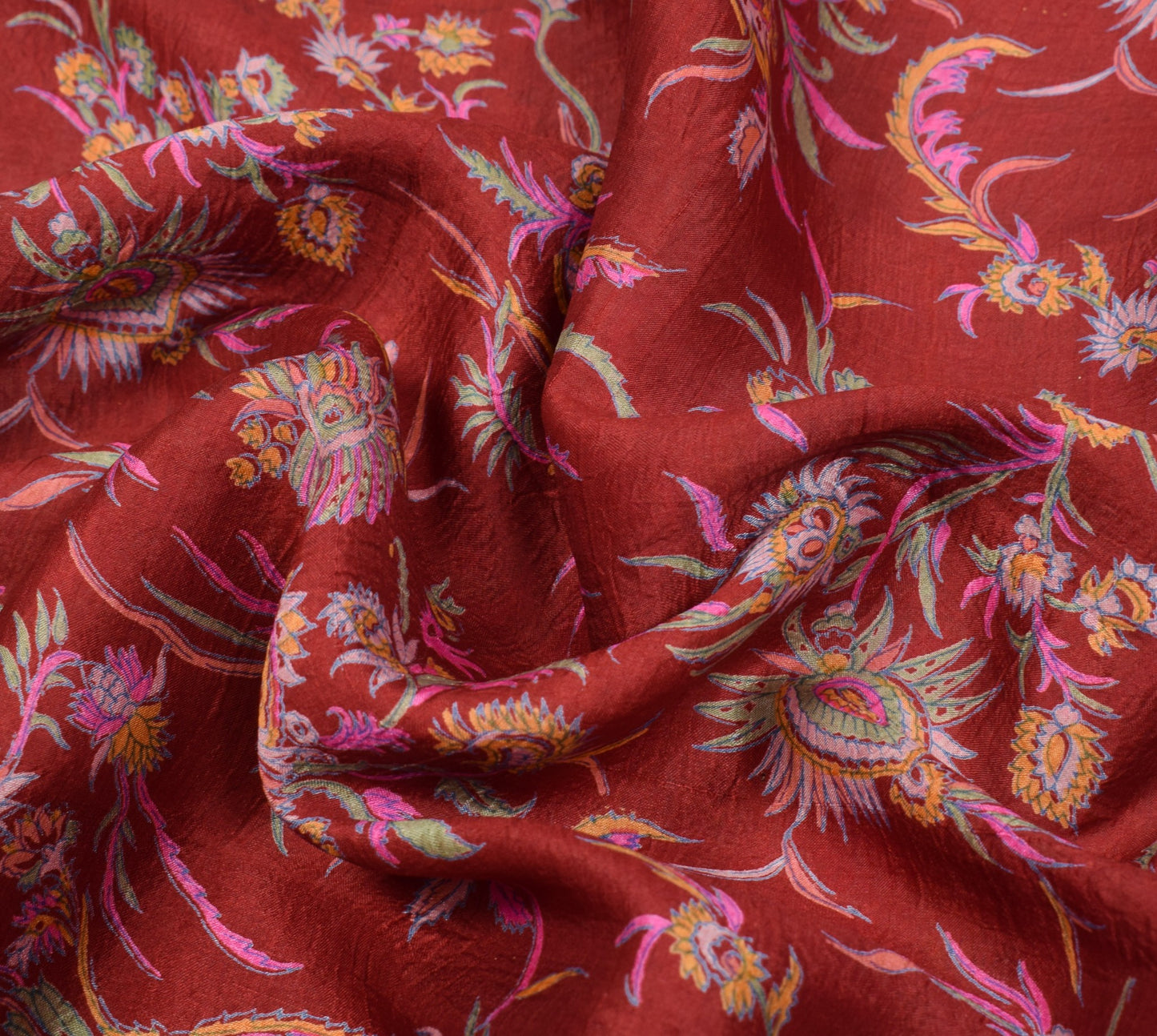 Sushila Vintage Maroon Saree 100%Pure Silk Printed Soft Sari Craft Floral Fabric