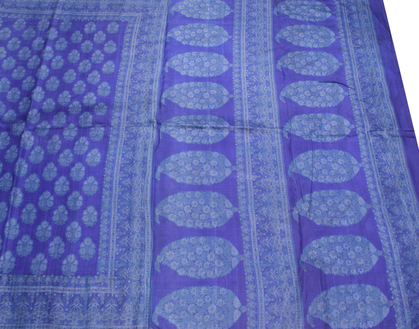 Sushila Vintage Floral Blue Saree 100% Pure Silk Printed 5YD Soft Craft Fabric