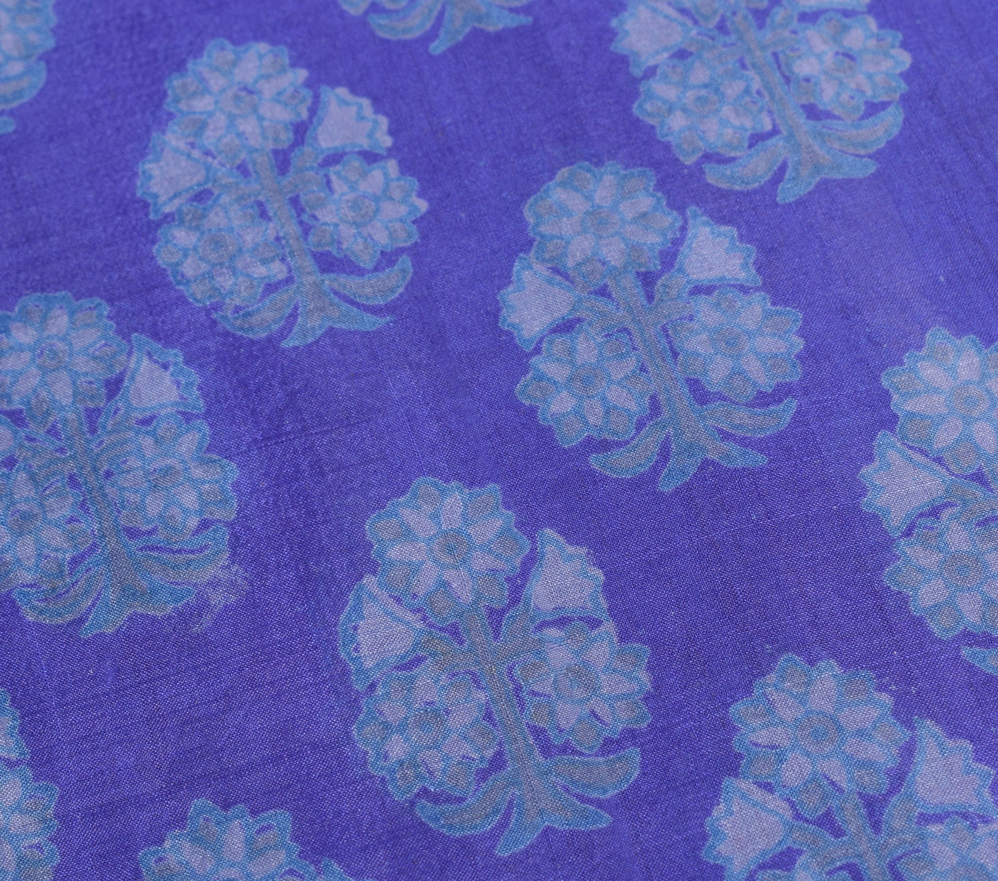 Sushila Vintage Floral Blue Saree 100% Pure Silk Printed 5YD Soft Craft Fabric