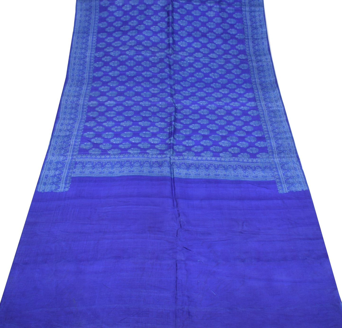Sushila Vintage Floral Blue Saree 100% Pure Silk Printed 5YD Soft Craft Fabric