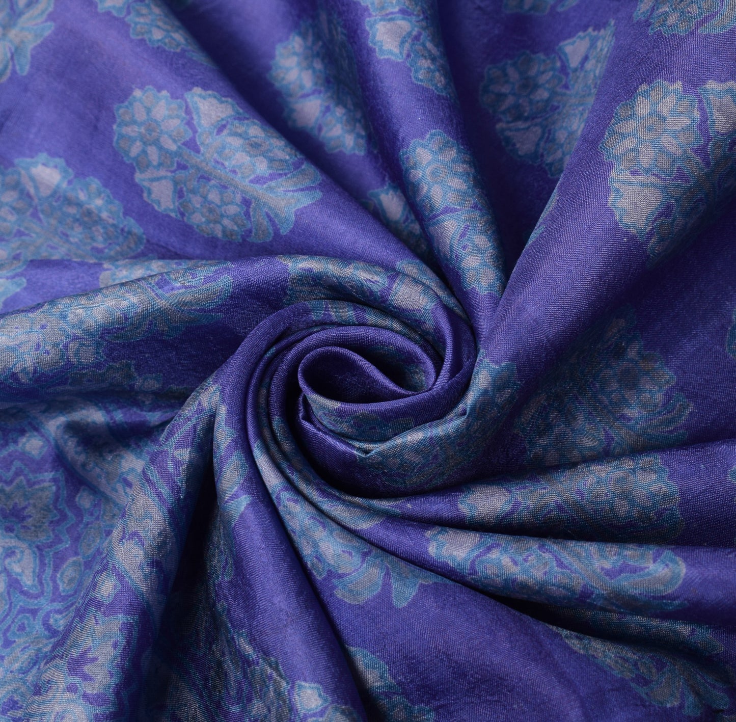 Sushila Vintage Floral Blue Saree 100% Pure Silk Printed 5YD Soft Craft Fabric