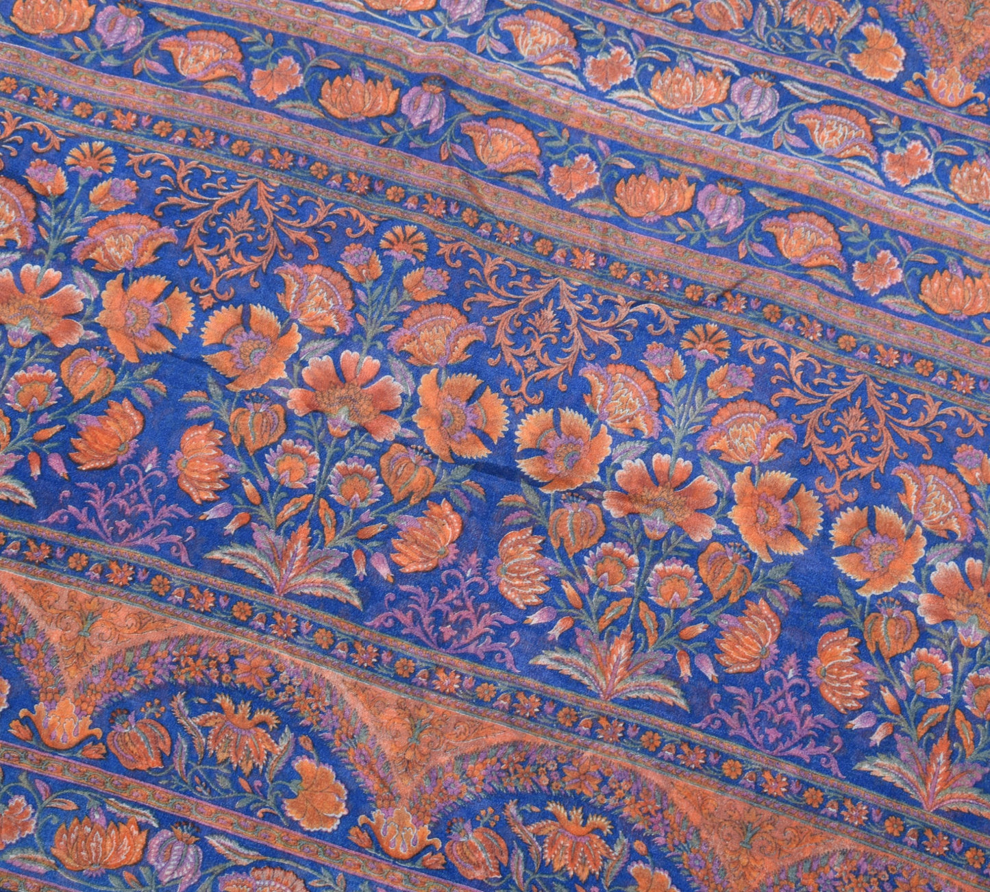 Sushila Vintage Floral Blue Saree 100% Pure Silk Printed 6Yard Soft Craft Fabric