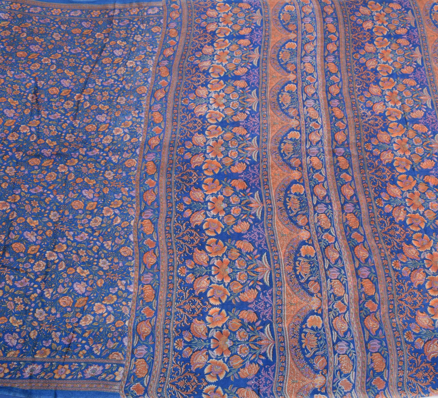 Sushila Vintage Floral Blue Saree 100% Pure Silk Printed 6Yard Soft Craft Fabric