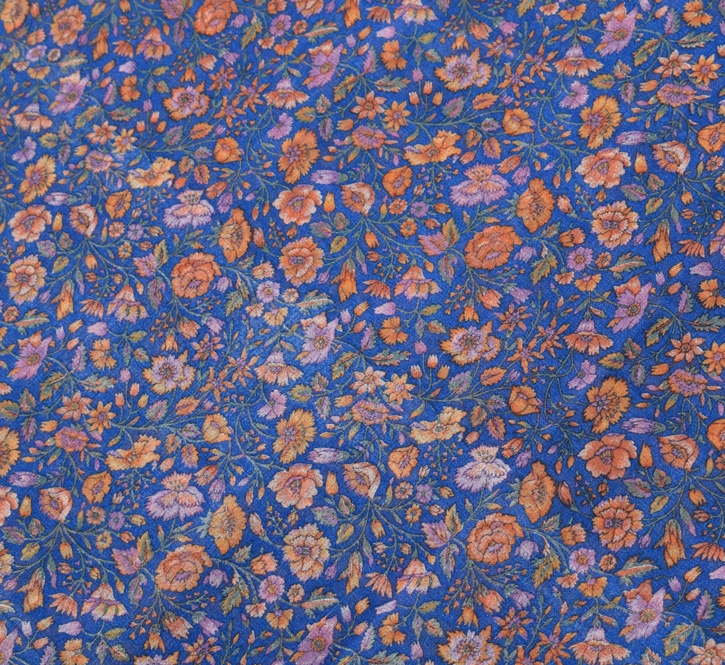 Sushila Vintage Floral Blue Saree 100% Pure Silk Printed 6Yard Soft Craft Fabric