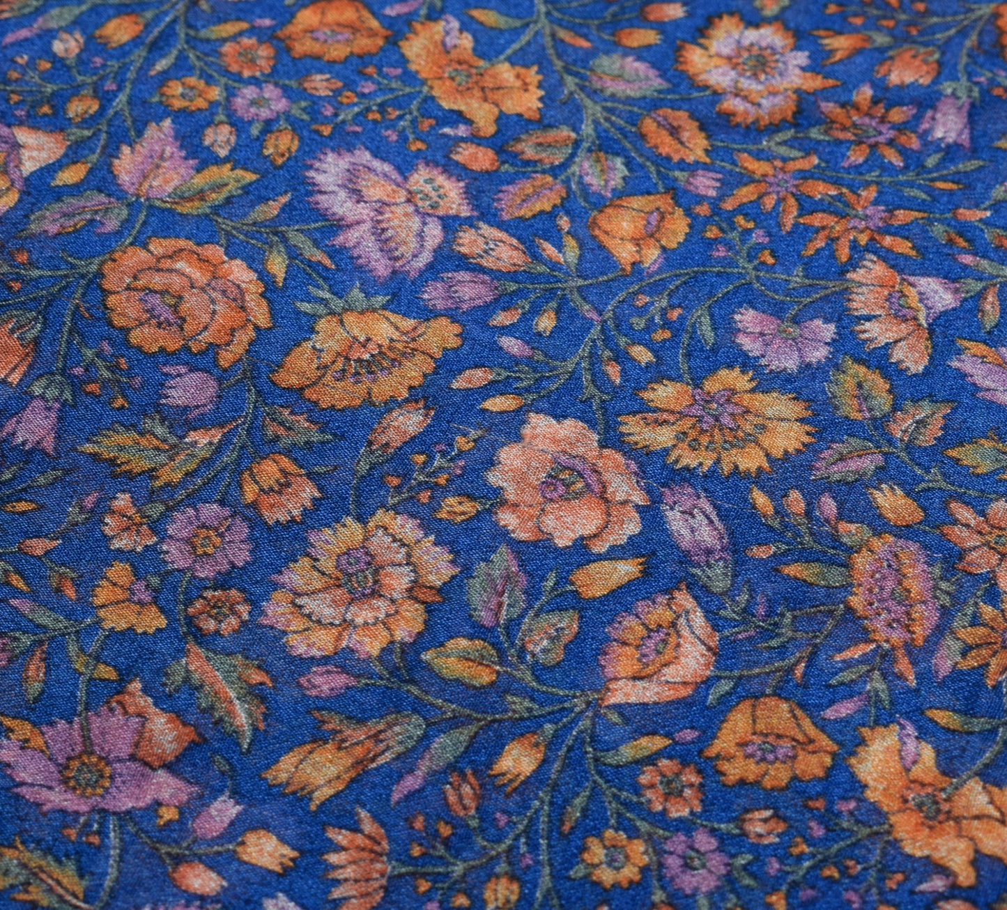 Sushila Vintage Floral Blue Saree 100% Pure Silk Printed 6Yard Soft Craft Fabric