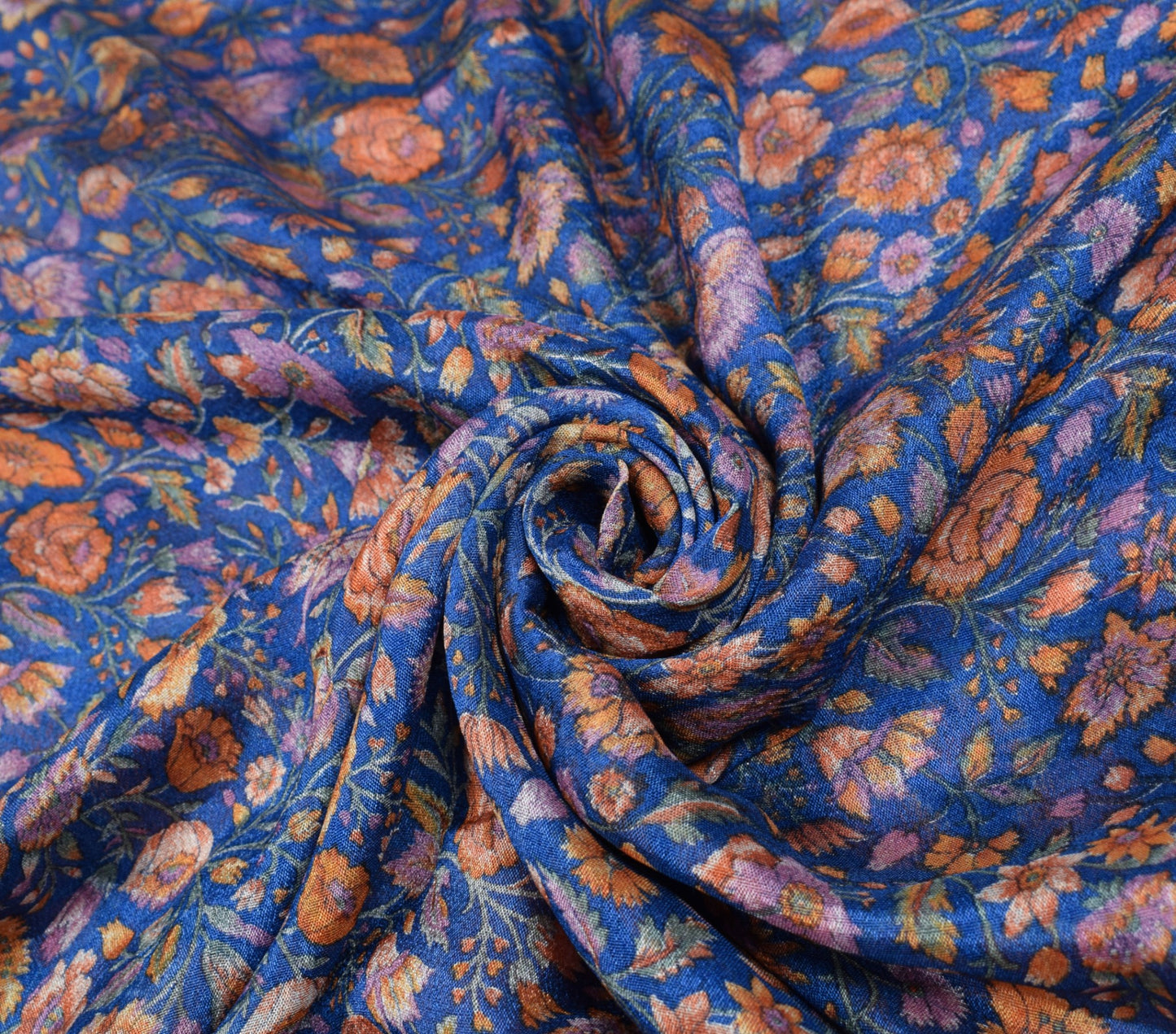 Sushila Vintage Floral Blue Saree 100% Pure Silk Printed 6Yard Soft Craft Fabric