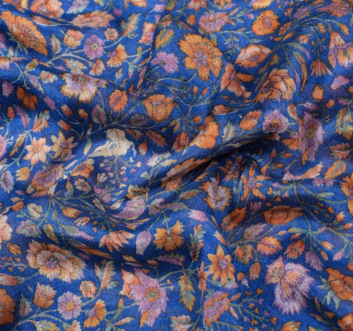 Sushila Vintage Floral Blue Saree 100% Pure Silk Printed 6Yard Soft Craft Fabric