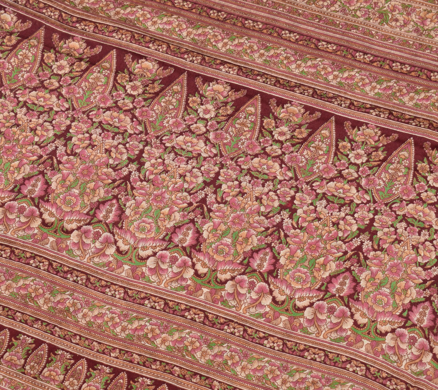 Sushila Vintage Maroon Saree Floral Pure Silk Printed Soft 6Yd Sari Craft Fabric