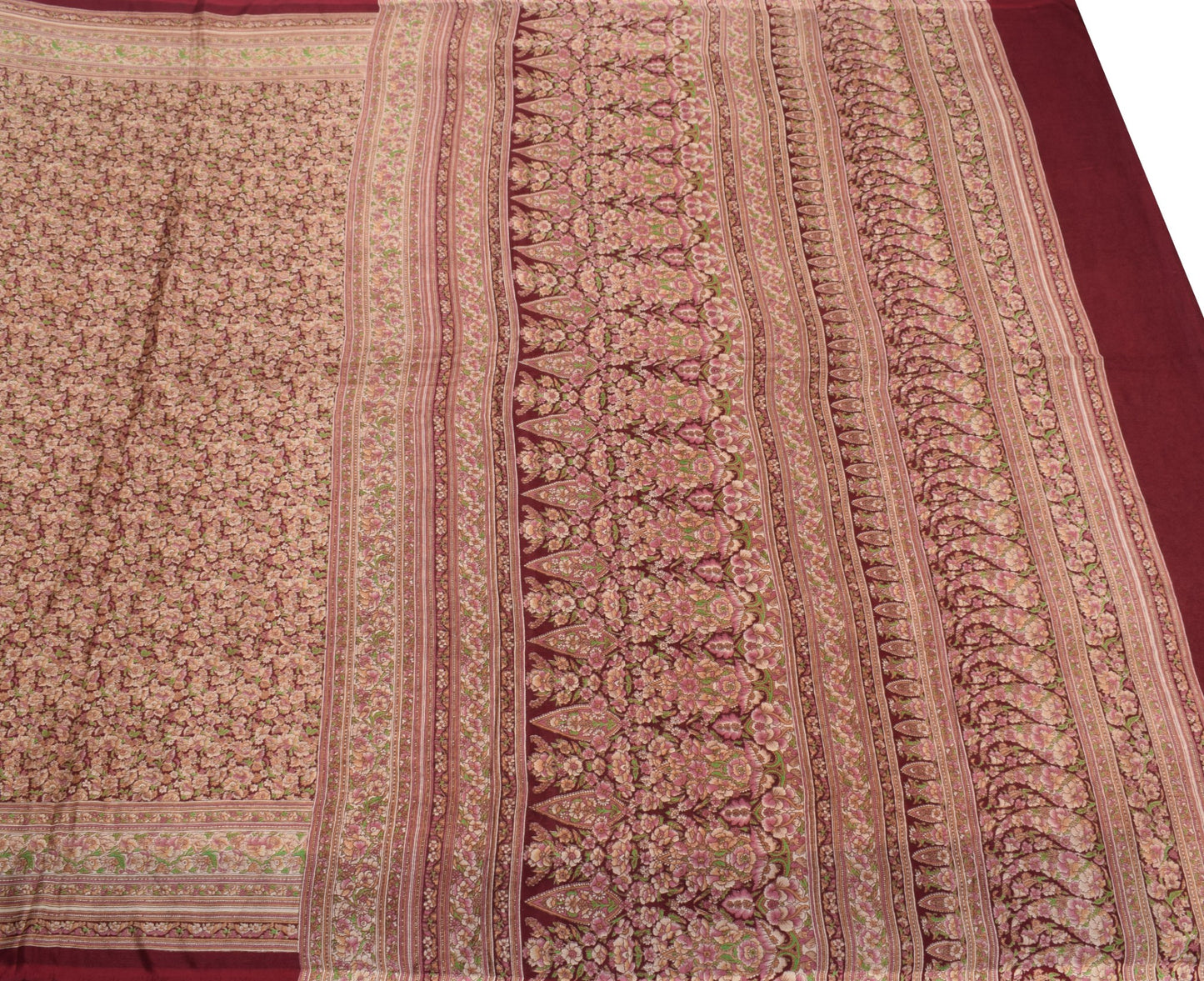Sushila Vintage Maroon Saree Floral Pure Silk Printed Soft 6Yd Sari Craft Fabric