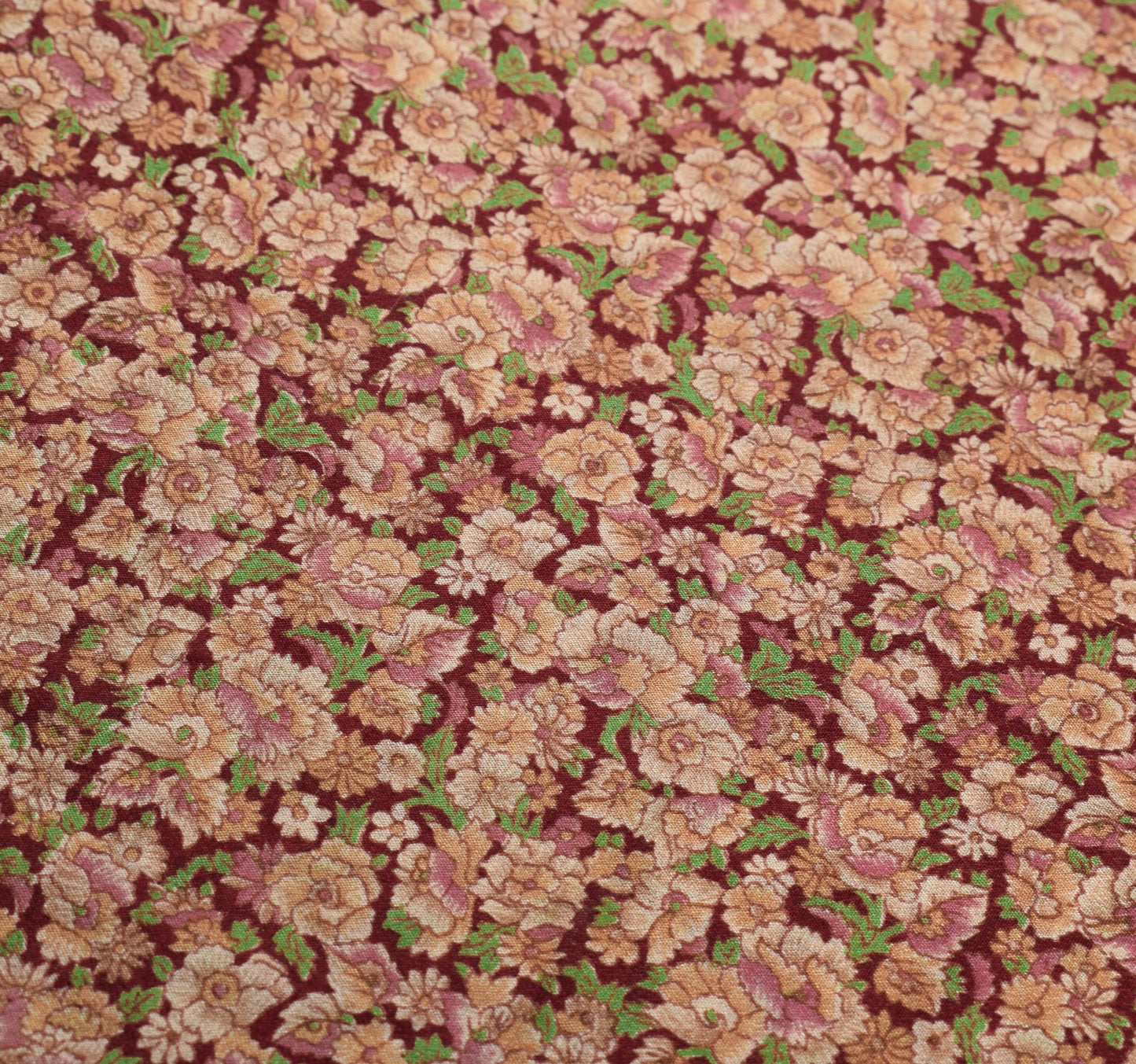 Sushila Vintage Maroon Saree Floral Pure Silk Printed Soft 6Yd Sari Craft Fabric