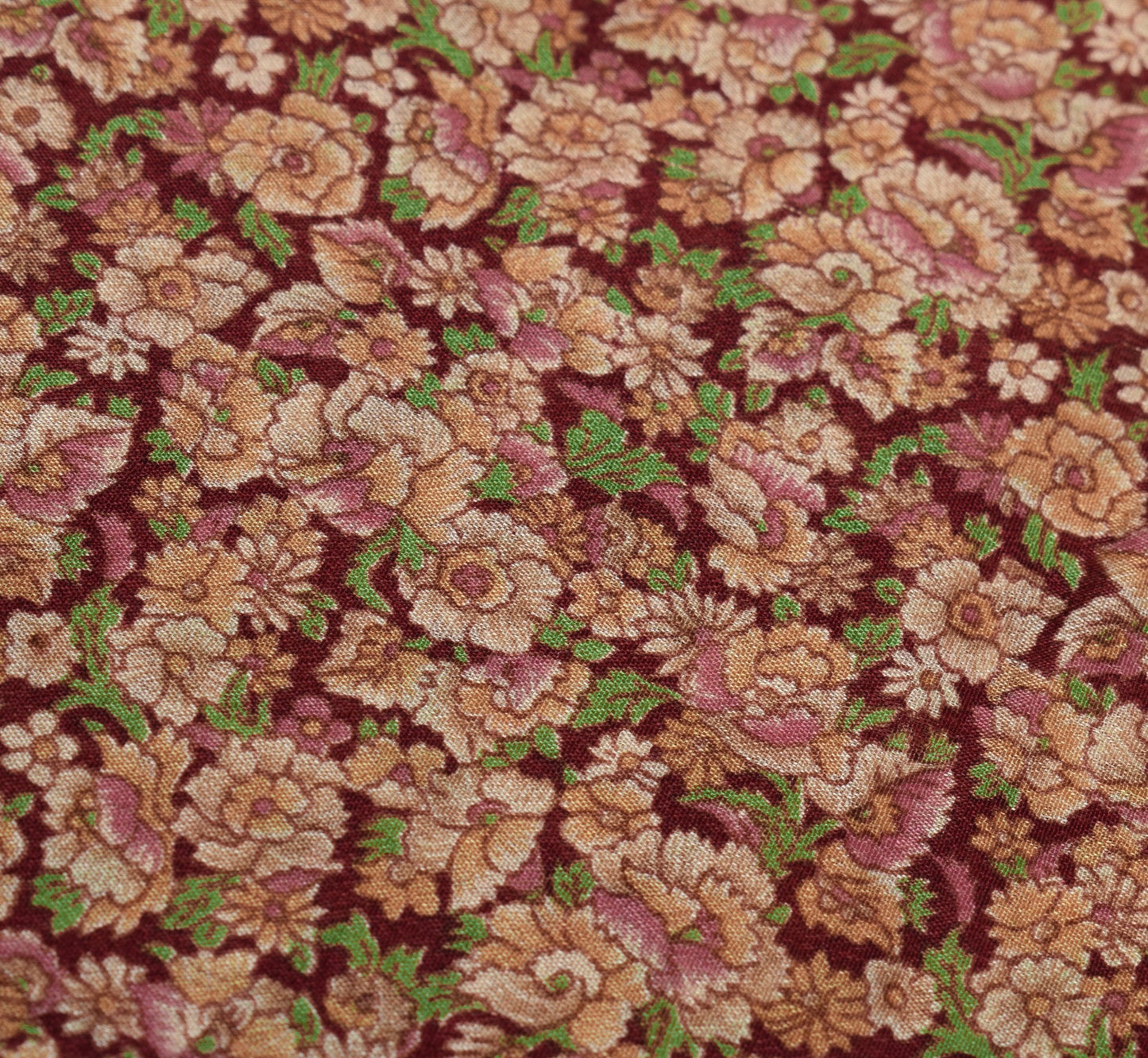 Sushila Vintage Maroon Saree Floral Pure Silk Printed Soft 6Yd Sari Craft Fabric