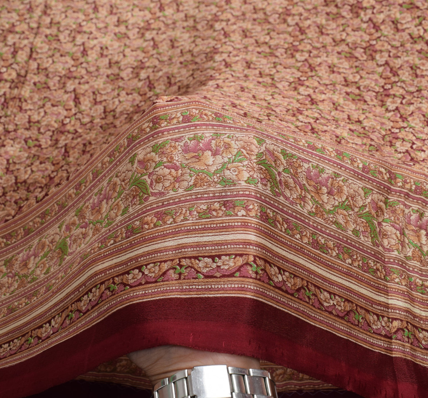 Sushila Vintage Maroon Saree Floral Pure Silk Printed Soft 6Yd Sari Craft Fabric