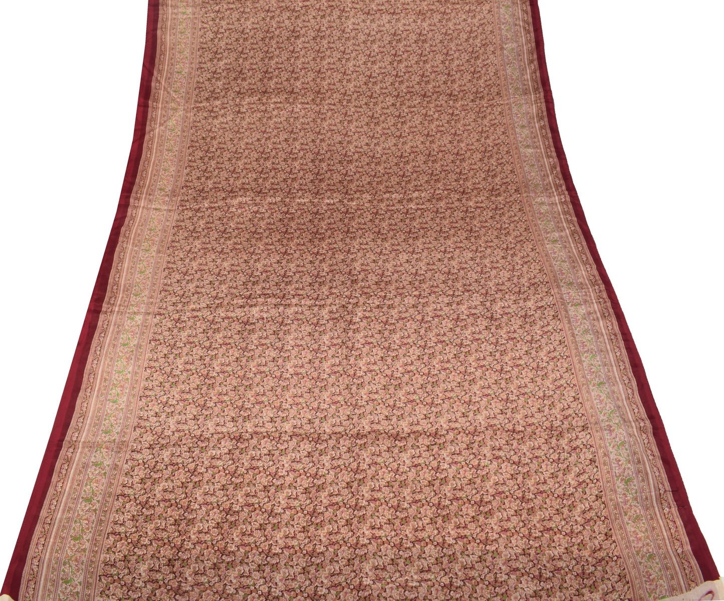 Sushila Vintage Maroon Saree Floral Pure Silk Printed Soft 6Yd Sari Craft Fabric