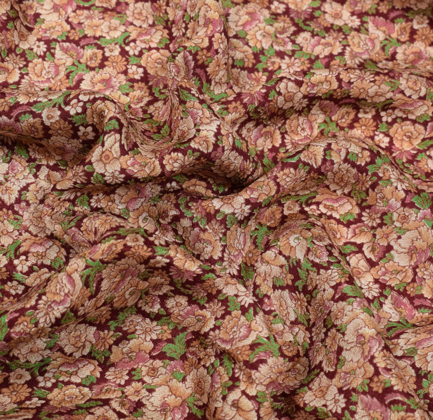 Sushila Vintage Maroon Saree Floral Pure Silk Printed Soft 6Yd Sari Craft Fabric