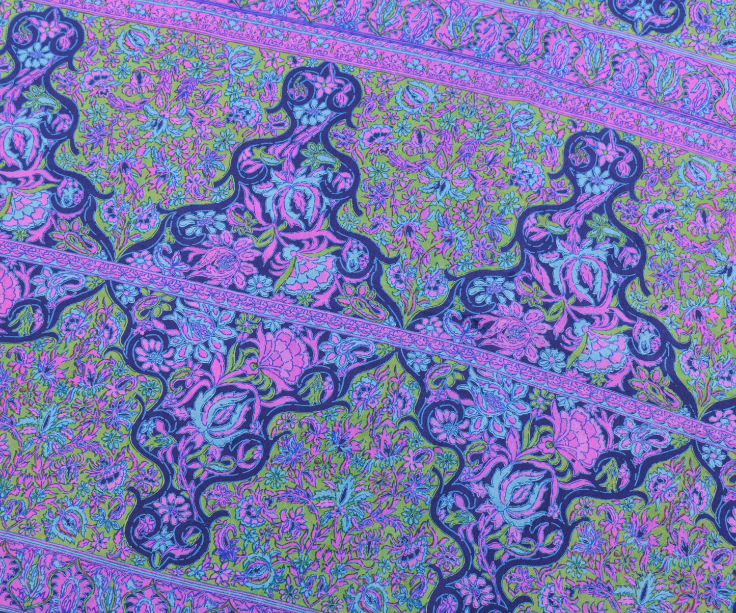 Sushila Vintage Floral Saree 100% Pure Silk Printed Blue Sari Soft Craft Fabric