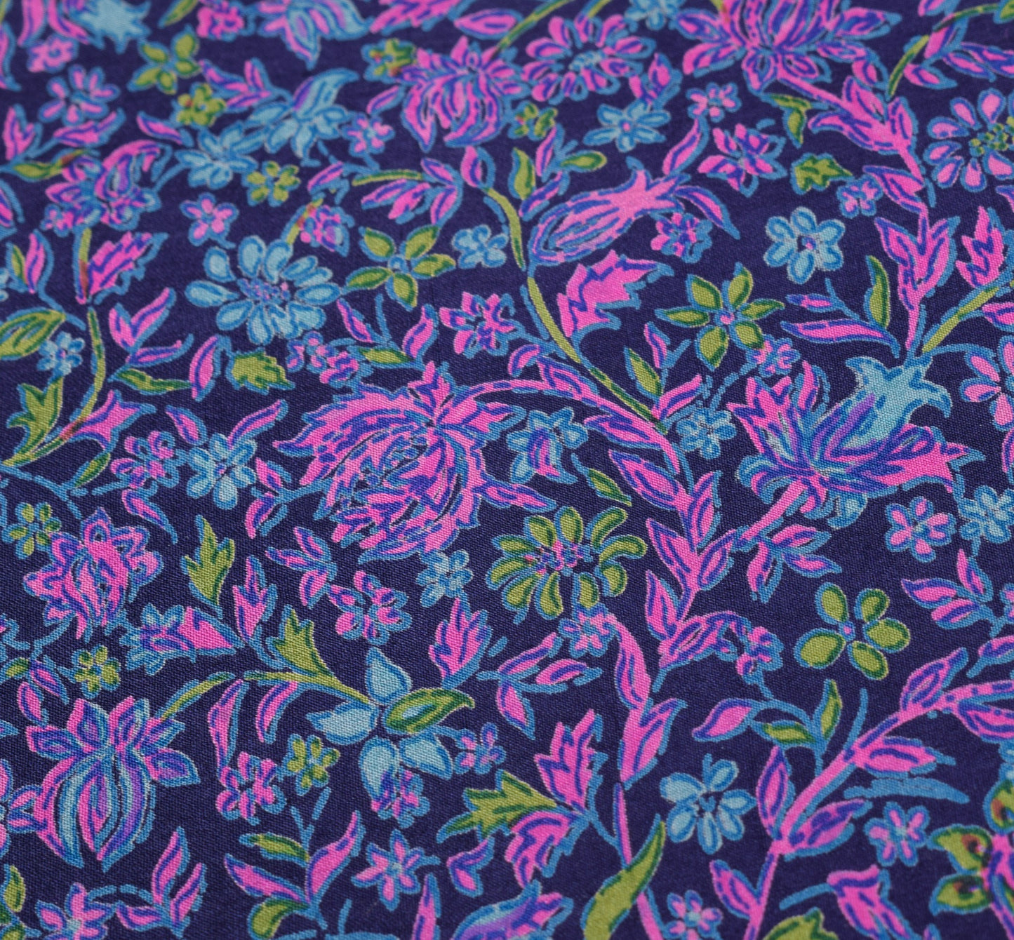 Sushila Vintage Floral Saree 100% Pure Silk Printed Blue Sari Soft Craft Fabric