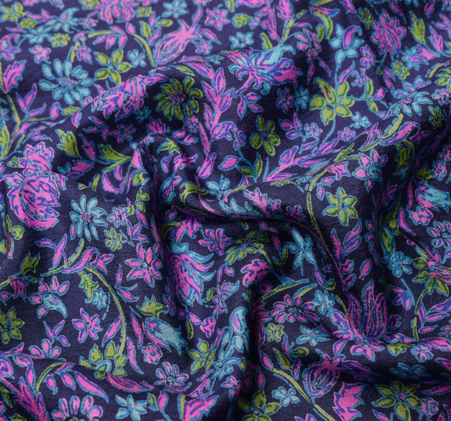 Sushila Vintage Floral Saree 100% Pure Silk Printed Blue Sari Soft Craft Fabric