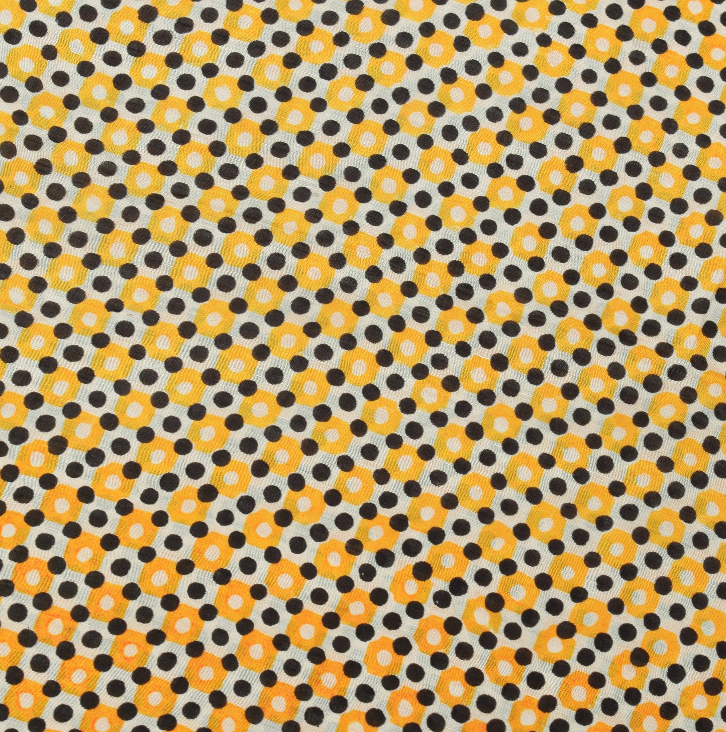 Sushila Vintage Cream Saree Pure Silk Printed Polka Dots Soft Retro Craft Fabric