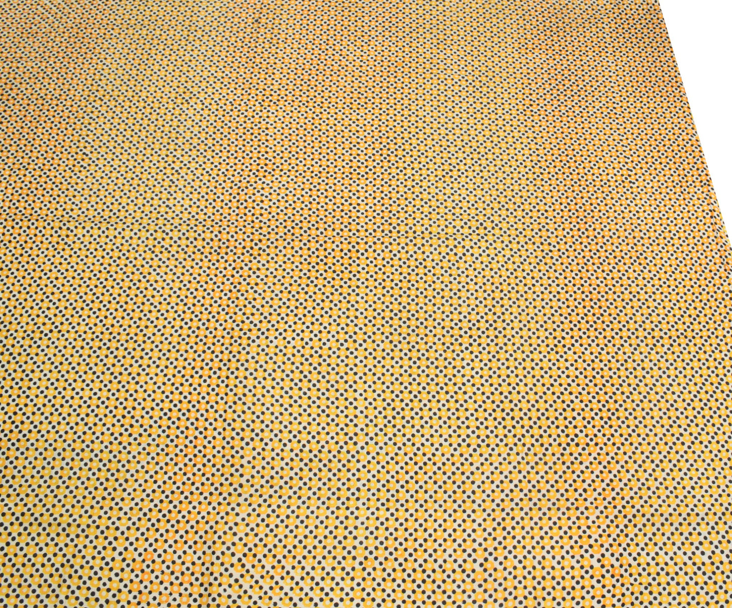 Sushila Vintage Cream Saree Pure Silk Printed Polka Dots Soft Retro Craft Fabric