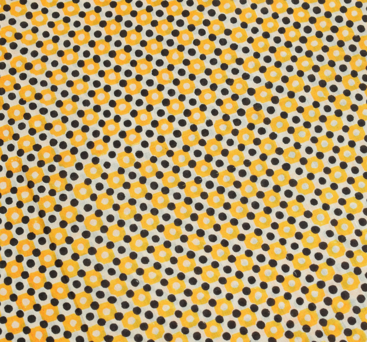 Sushila Vintage Cream Saree Pure Silk Printed Polka Dots Soft Retro Craft Fabric