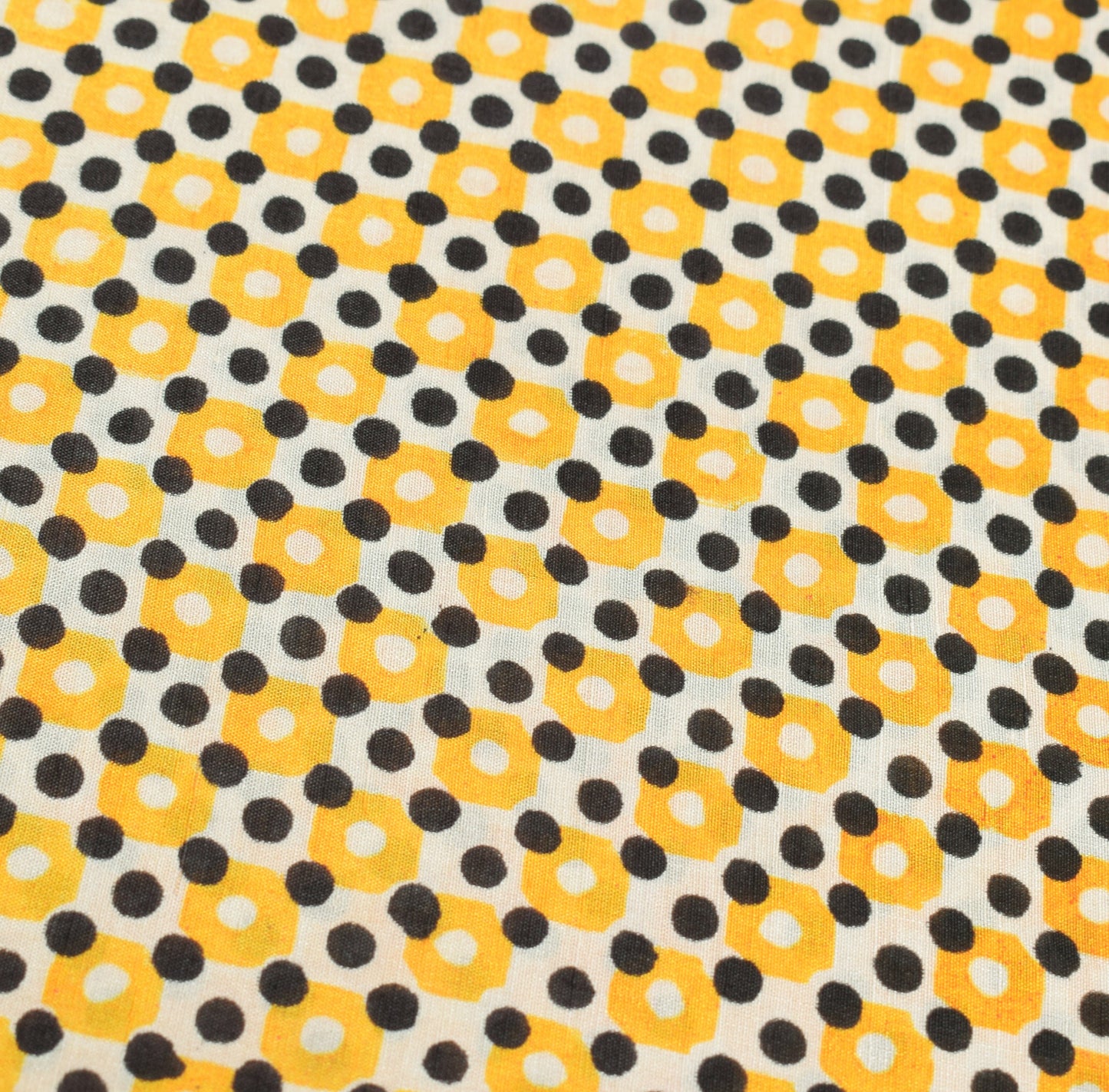 Sushila Vintage Cream Saree Pure Silk Printed Polka Dots Soft Retro Craft Fabric