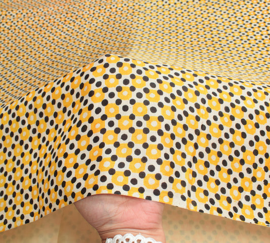 Sushila Vintage Cream Saree Pure Silk Printed Polka Dots Soft Retro Craft Fabric