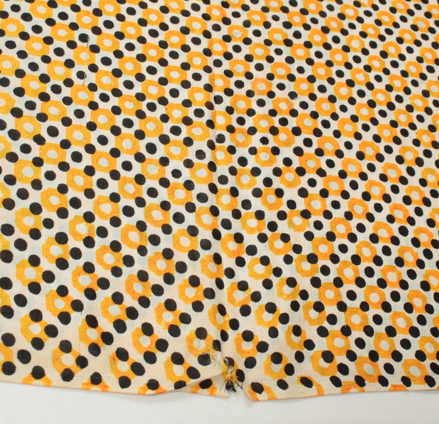 Sushila Vintage Cream Saree Pure Silk Printed Polka Dots Soft Retro Craft Fabric
