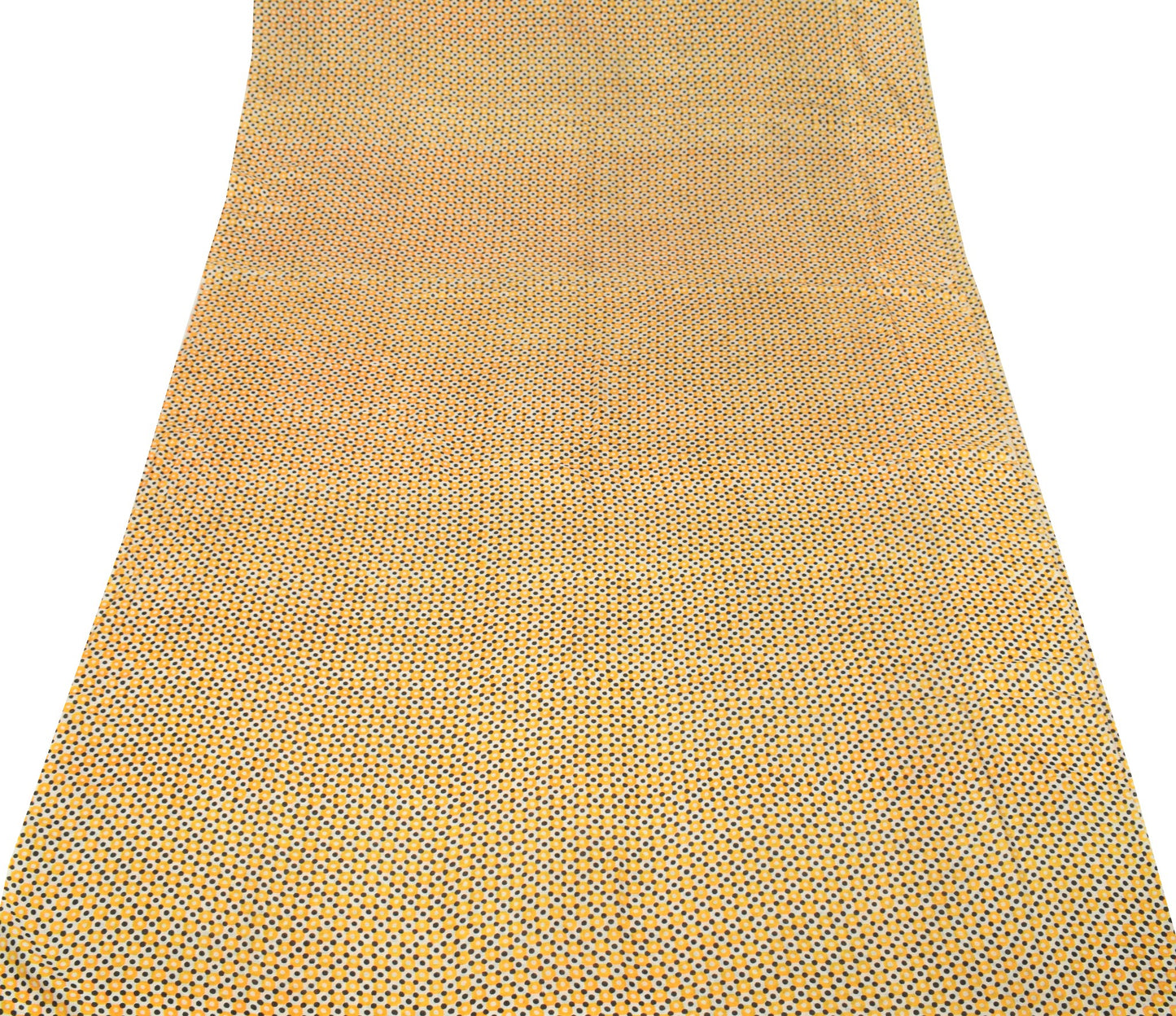 Sushila Vintage Cream Saree Pure Silk Printed Polka Dots Soft Retro Craft Fabric