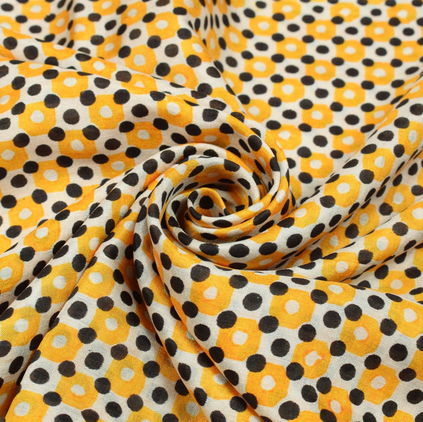 Sushila Vintage Cream Saree Pure Silk Printed Polka Dots Soft Retro Craft Fabric