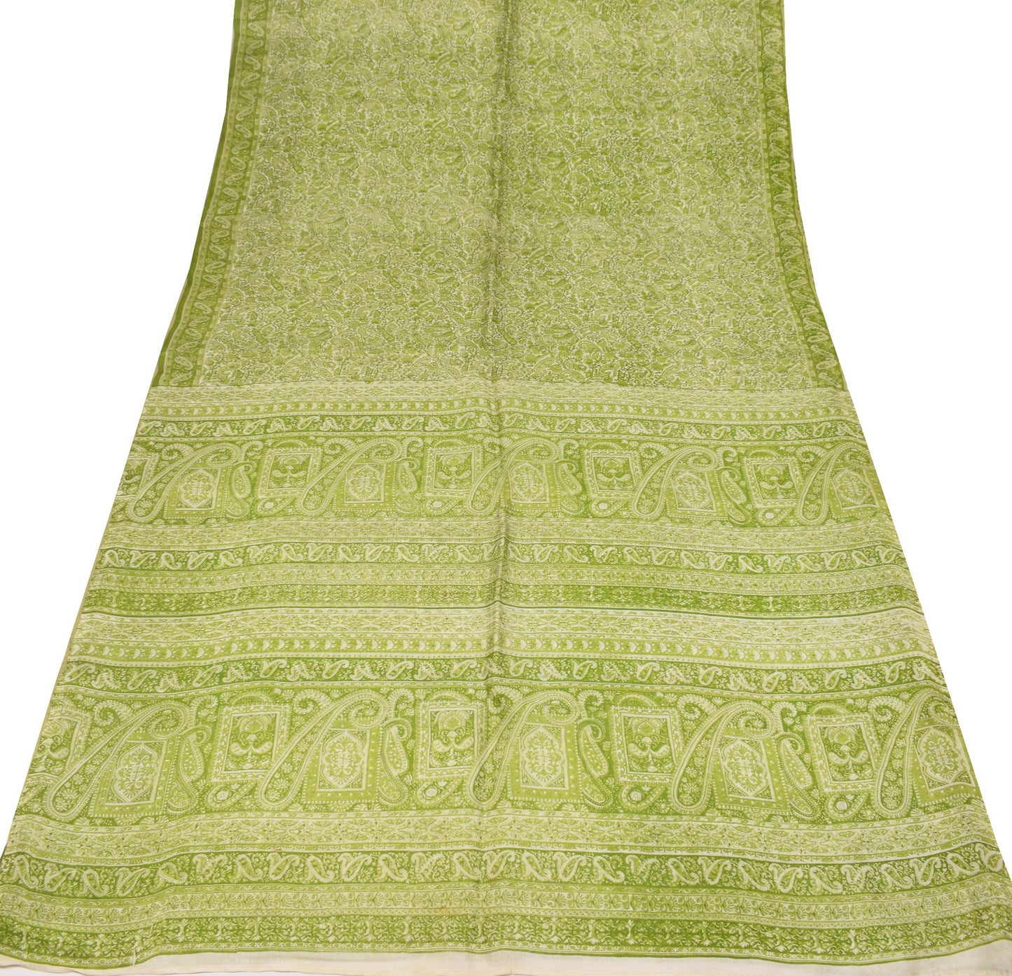 Sushila Vintage Off White Saree 100% Pure Silk Printed Paisley Soft Craft Fabric