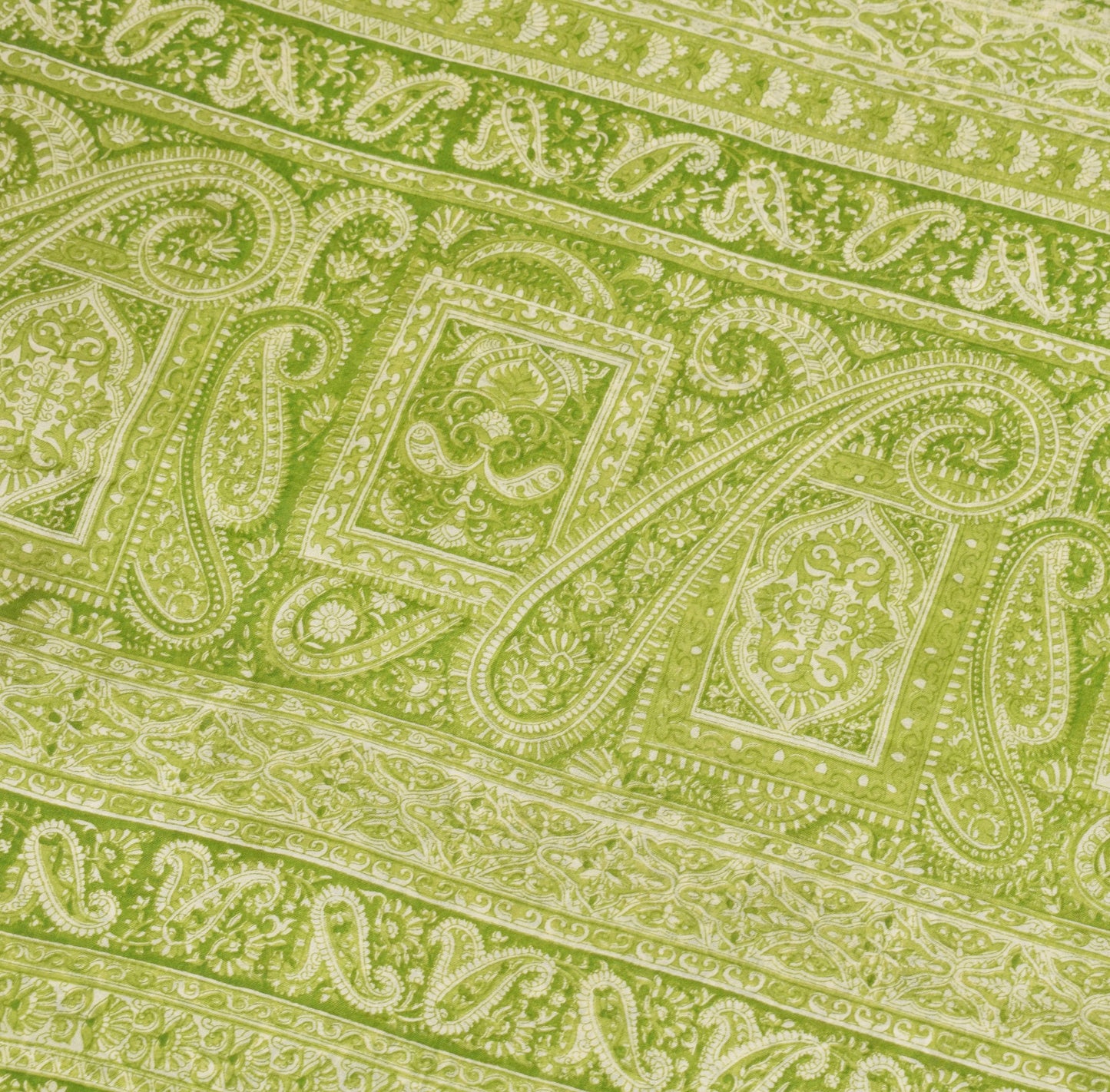 Sushila Vintage Off White Saree 100% Pure Silk Printed Paisley Soft Craft Fabric