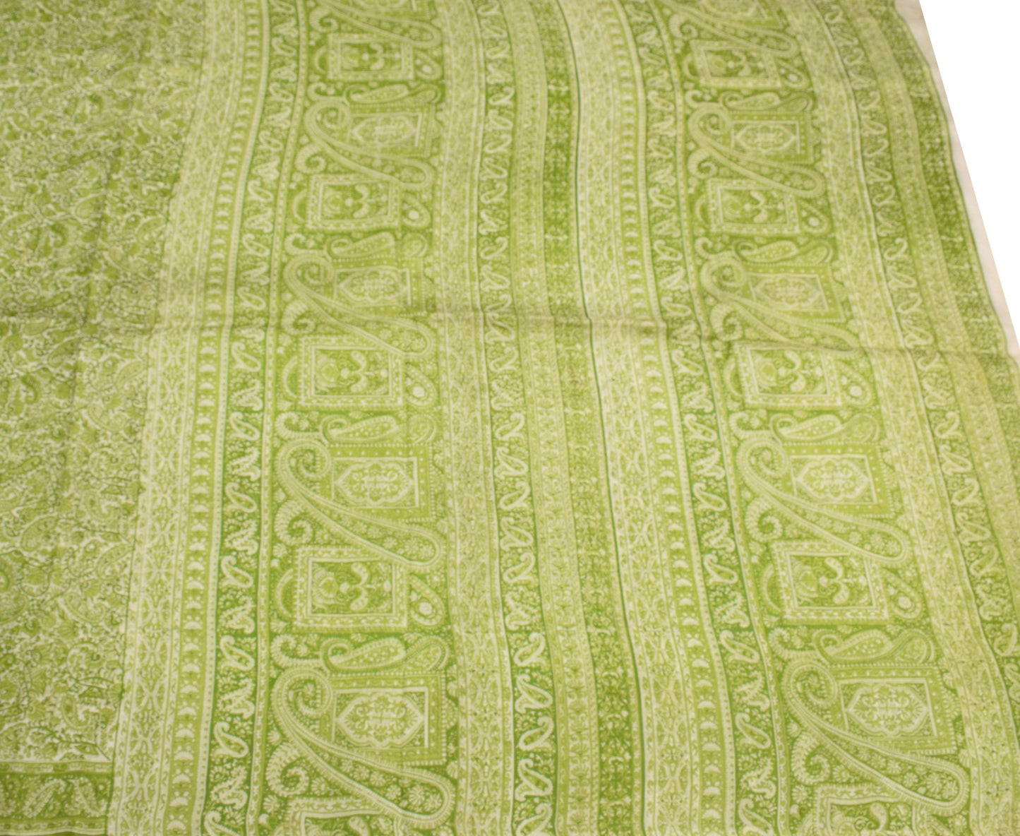 Sushila Vintage Off White Saree 100% Pure Silk Printed Paisley Soft Craft Fabric