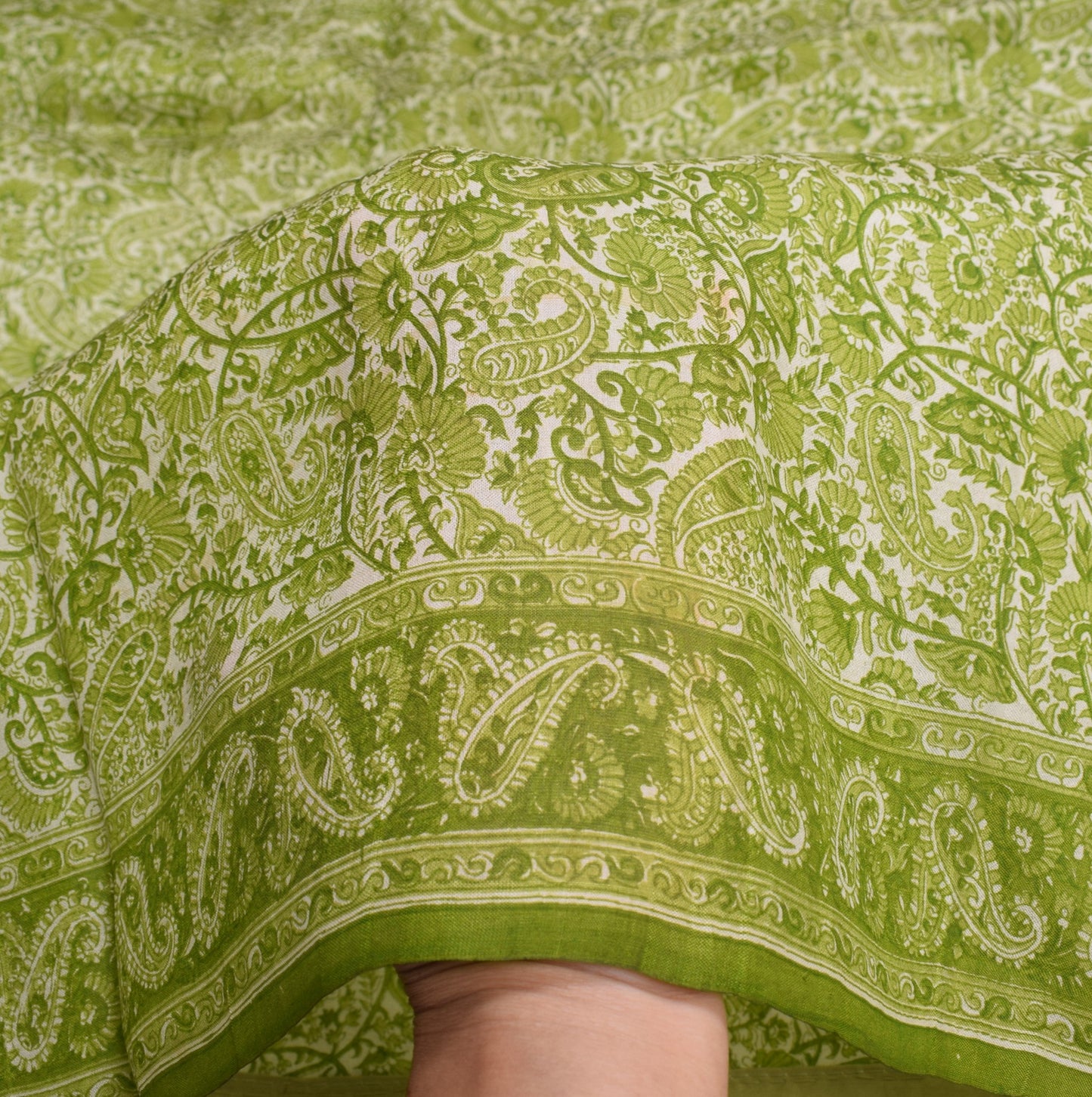 Sushila Vintage Off White Saree 100% Pure Silk Printed Paisley Soft Craft Fabric