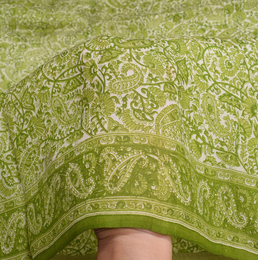 Sushila Vintage Off White Saree 100% Pure Silk Printed Paisley Soft Craft Fabric