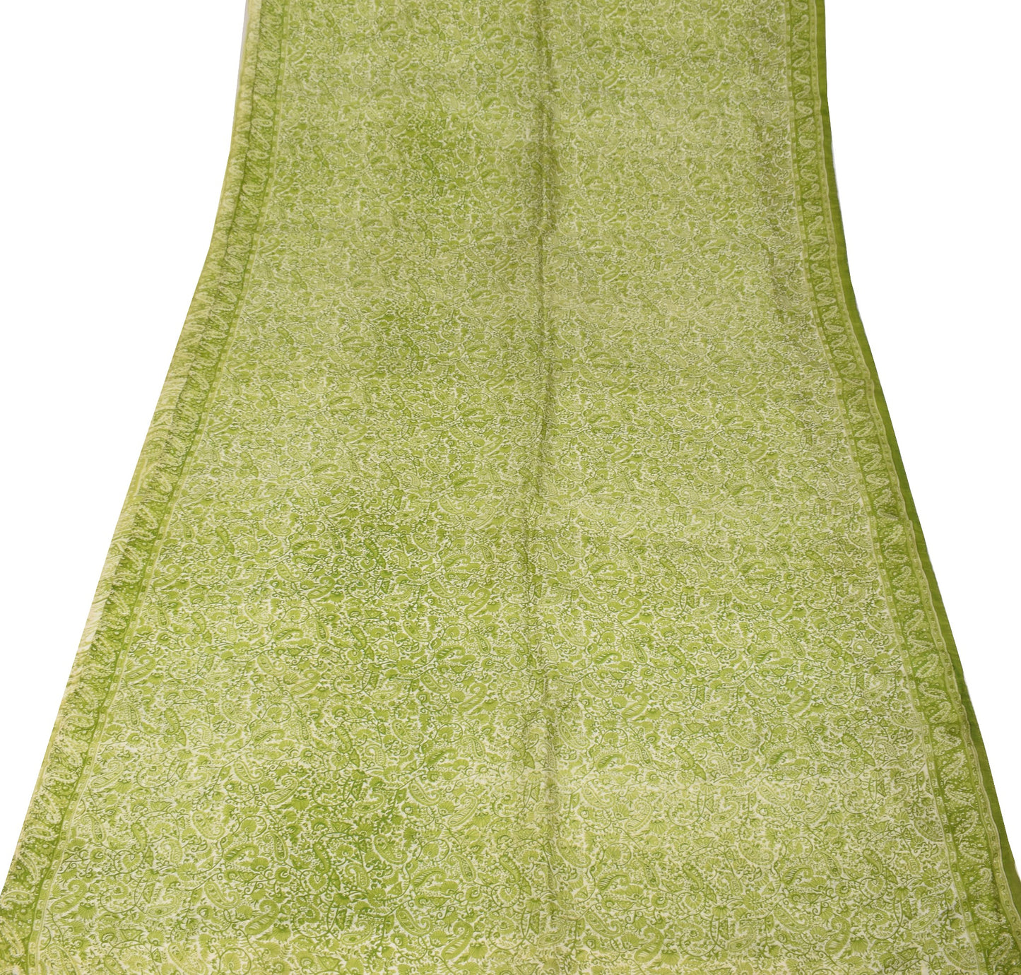 Sushila Vintage Off White Saree 100% Pure Silk Printed Paisley Soft Craft Fabric