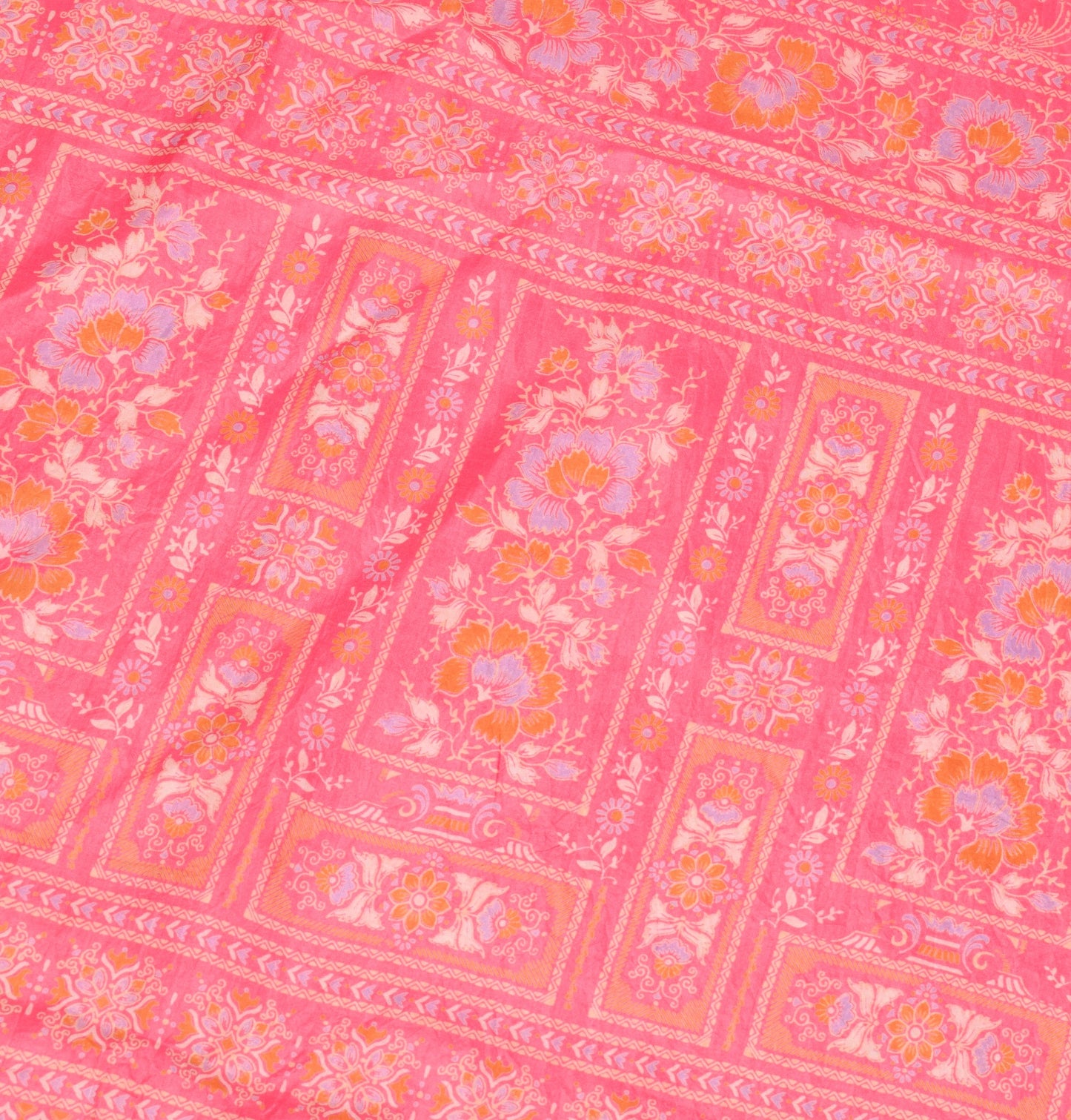 Sushila Vintage Floral Pink Saree Pure Silk Printed Soft Indian Craft Fabric