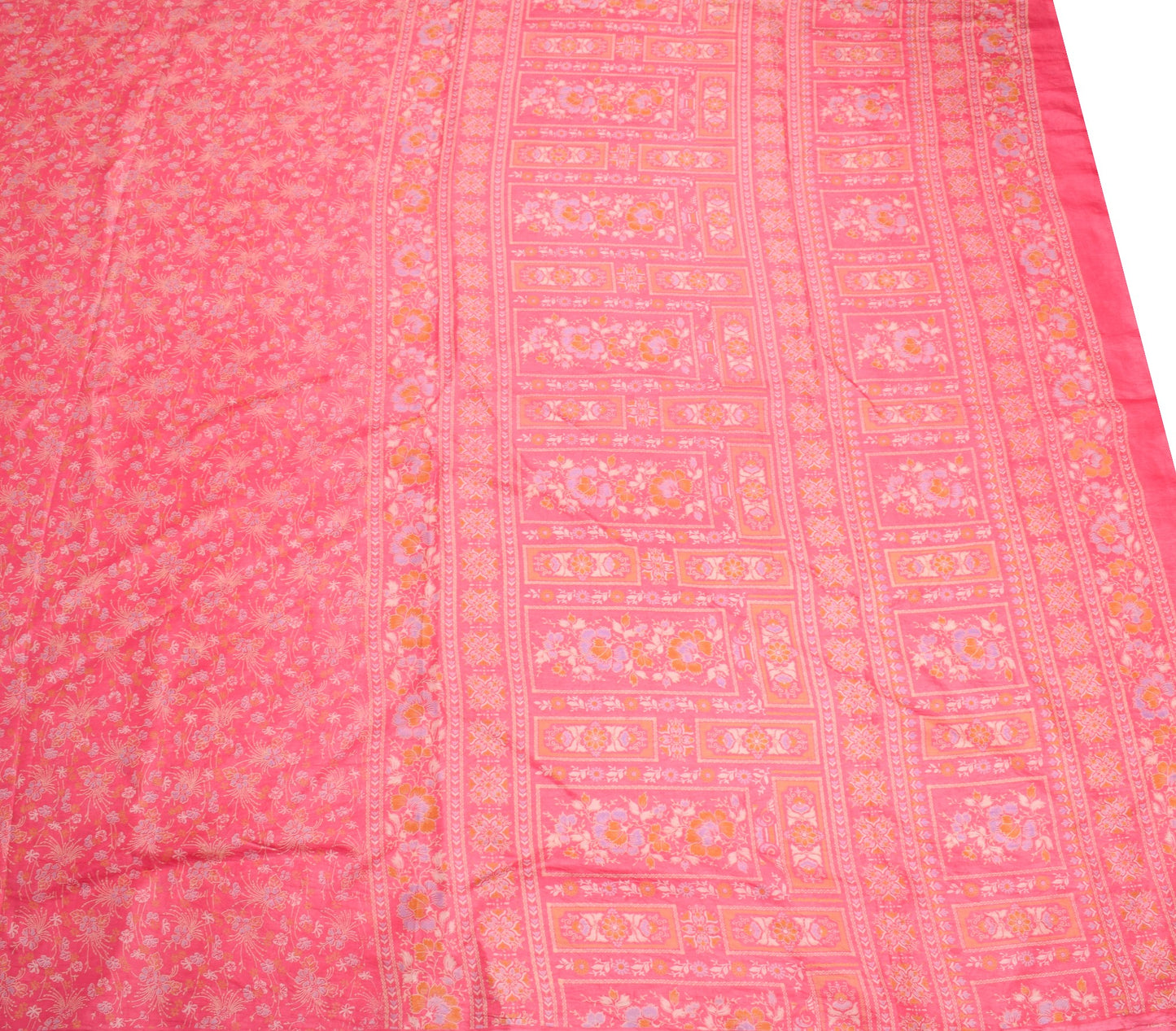 Sushila Vintage Floral Pink Saree Pure Silk Printed Soft Indian Craft Fabric