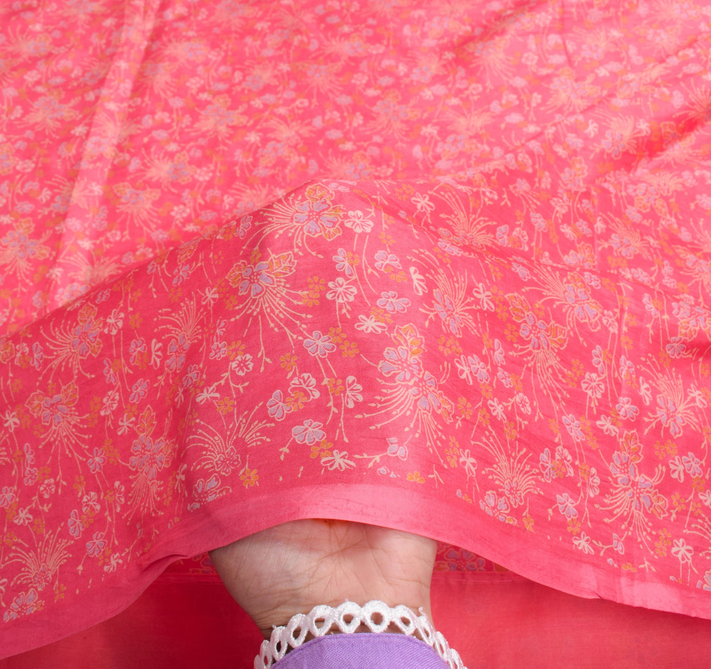 Sushila Vintage Floral Pink Saree Pure Silk Printed Soft Indian Craft Fabric
