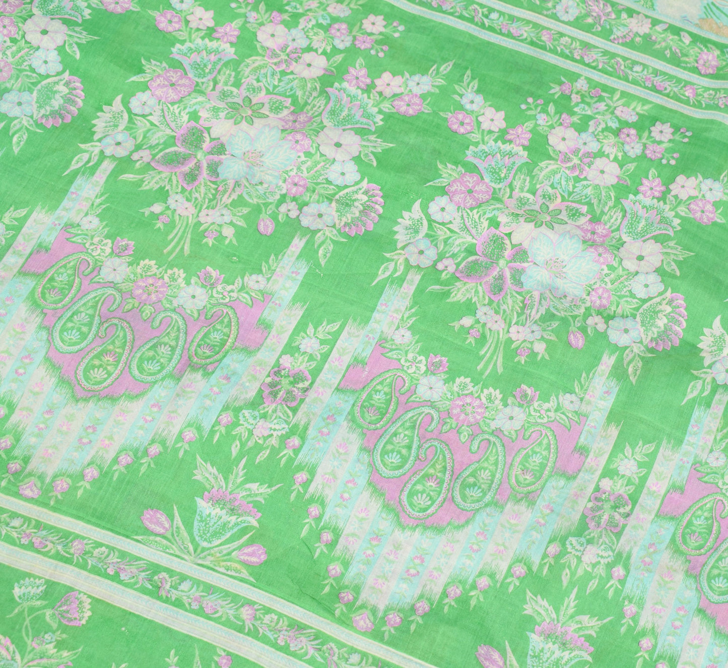Sushila Vintage Sky Blue Saree 100% Pure Silk Printed Indian Soft Craft Fabric