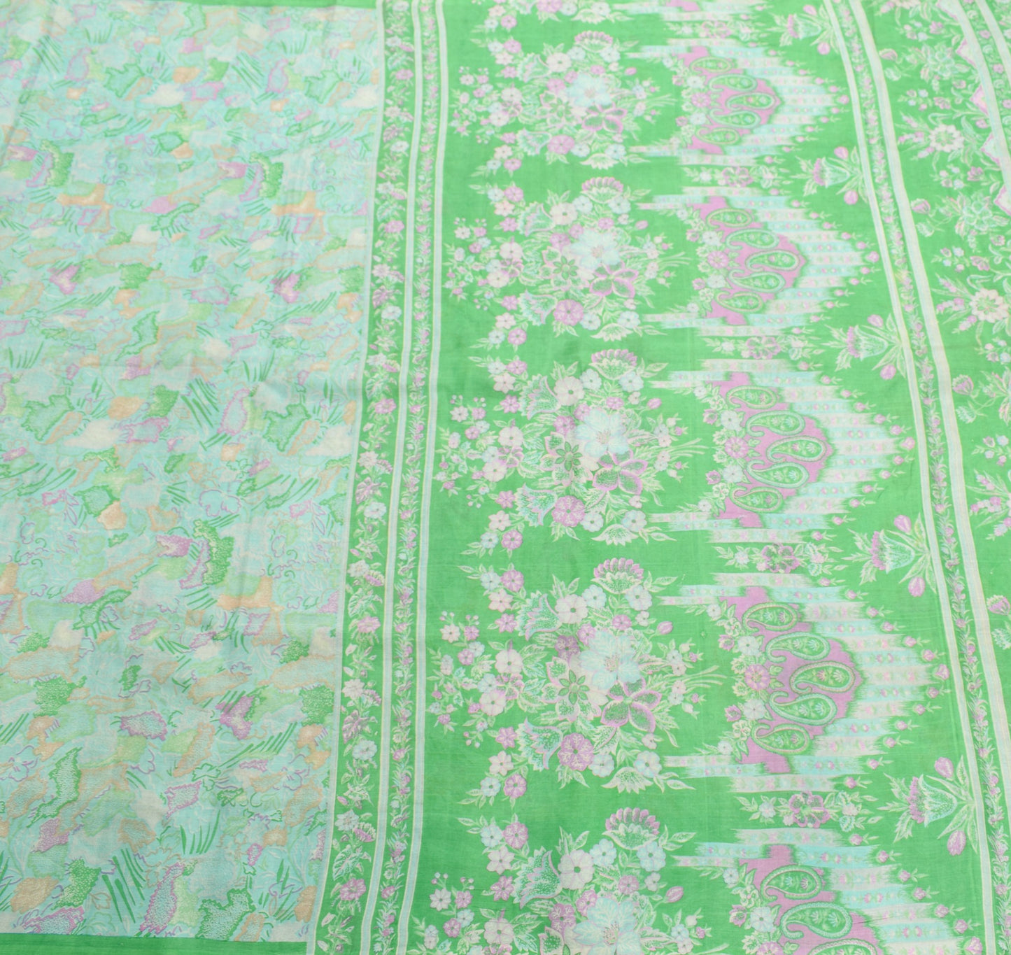 Sushila Vintage Sky Blue Saree 100% Pure Silk Printed Indian Soft Craft Fabric