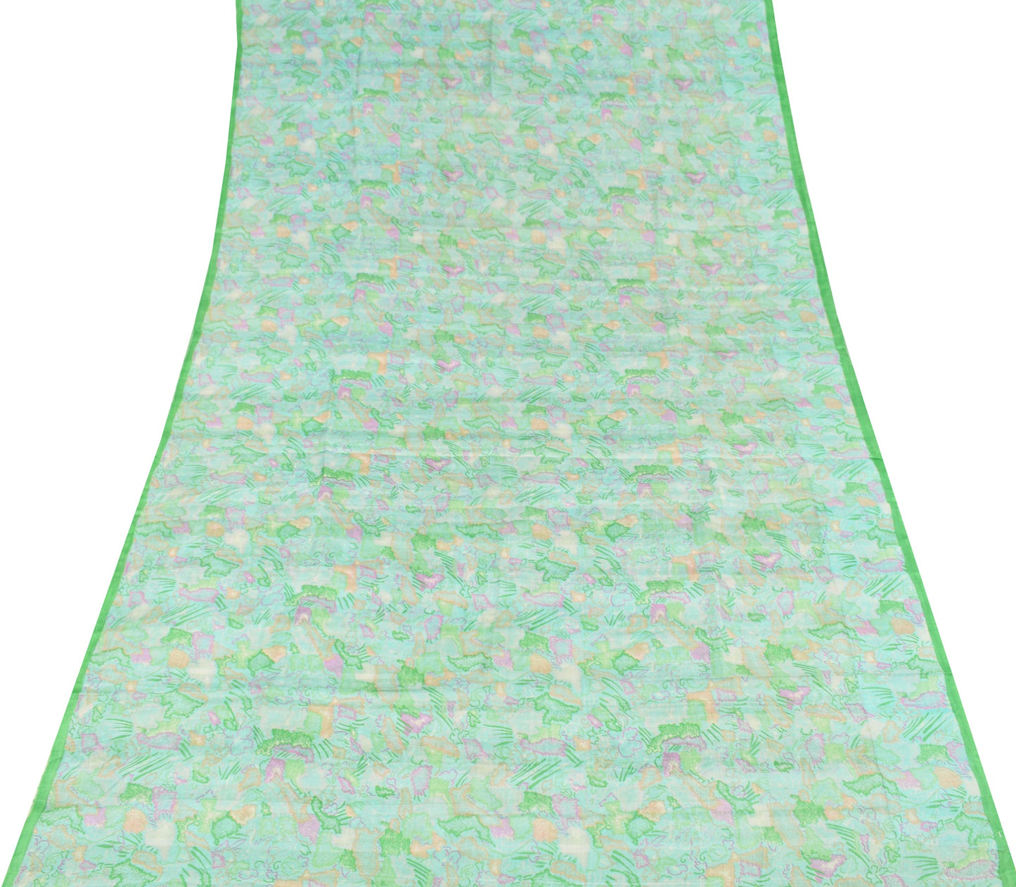 Sushila Vintage Sky Blue Saree 100% Pure Silk Printed Indian Soft Craft Fabric