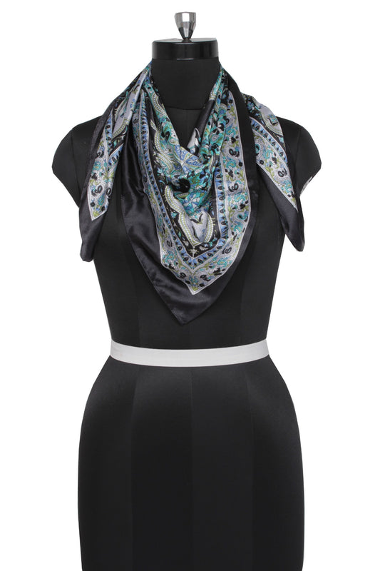 Sushila Vintage Black Women Scarf Blend Silk Printed Elephant Stole 37" x 38"